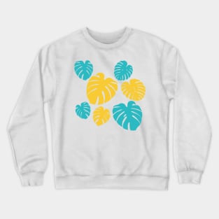 Monstera Leaves in Turquoise, Yellow, and White Crewneck Sweatshirt